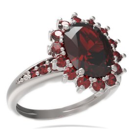 BG prsten oválný kámen 516-J Stříbro 925 - rhodium Granát