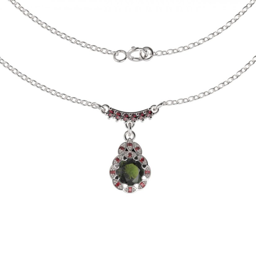 BG náhrdelník 991 Stříbro 925 - rhodium Vltavín a granát