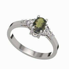 BG prsten přírodní granát 984 Bílé zlato - 585 Vltavín a diamant