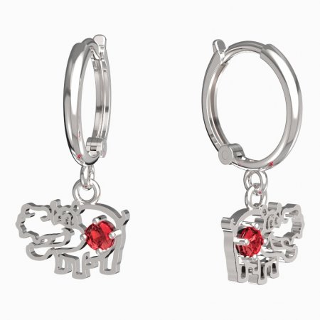 BeKid, Gold kids earrings -1188 - Switching on: Circles 12 mm, Metal: White gold 585, Stone: Red cubic zircon