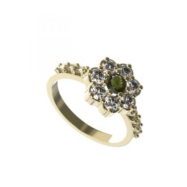 BG prsten 456-Z kulatého tvaru Stříbro 925 - pozlacené Vltavín a  kubický zirkon