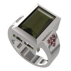 BG pánský prsten s granátem nebo vltavínem   713 Bílé zlato - 585 Vltavín a granát