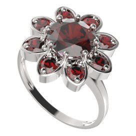 BG prsten oválný 698-I Stříbro 925 - rhodium Granát