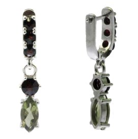 BG náušnice vsazeny kameny:přírodní granát  738 Bílé zlato - 585 Vltavín a granát