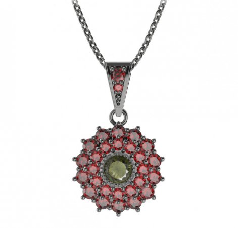 BG pendant circular 004-1 - Metal: Silver 925 - rhodium, Stone: Garnet