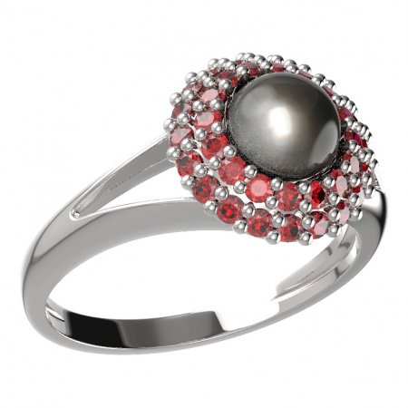 BG prsten s přírodní perlou 540-V - Kov: Žluté zlato 585, Kámen: Granát a tahiti perla