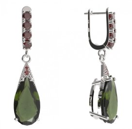 BG náušnice ve tvaru kapky 694-96 Stříbro 925 - rhodium Vltavín a granát