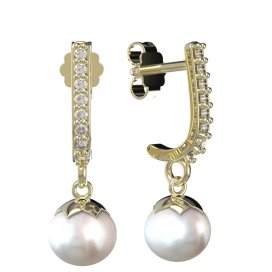 BG zlaté náušnice 561 s bílou perlou Žluté zlato - 585 Diamant a perla