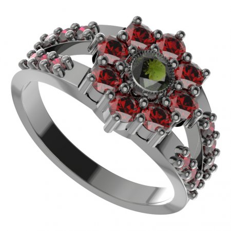 BG prsten kulatý 030-Y - Kov: Stříbro 925 - rhodium, Kámen: Vltavín a granát