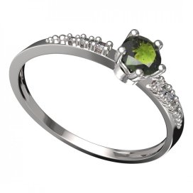 BG vltavínový prsten 874D Bílé zlato - 585 Vltavín a diamant
