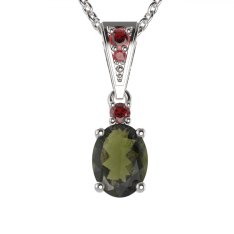 BG přívěs vsazen vltavín  622 Stříbro 925 - rhodium Vltavín a granát