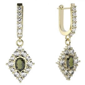 BG náušnice vsazený granát hvězdicový brus 422-94 Stříbro 925 - pozlacené Vltavín a kubický zirkon