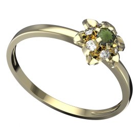 BG vltavínový prsten 878C Žluté zlato - 585 Vltavín a diamant
