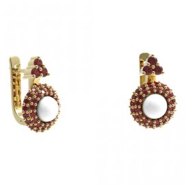 BG náušnice s přírodní perlou 540-87 Stříbro 925 - pozlacené Granát a perla