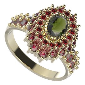 BG prsten 243-X oválného tvaru Stříbro 925 - pozlacené Vltavín a granát