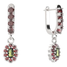 BG  náušnice 455-96 oválné Stříbro 925 - rhodium Vltavín a granát