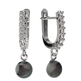 BG zlaté náušnice 1291 s černou perlou Bílé zlato - 585 Kubický zirkon a tahiti perla