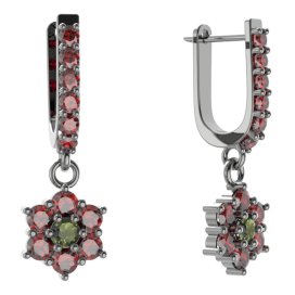 BG  náušnice 002 Stříbro 925 - ruthenium (30-90dní) Vltavín a granát