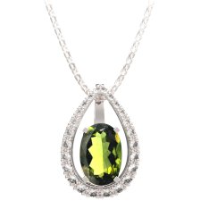 BG přívěs s centrálním oválným kamenem 492-90 Stříbro 925 - rhodium Vltavín a  kubický zirkon