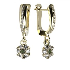 BG vltavínové náušnice 879 Žluté zlato - 585 Vltavín a kubický zirkon