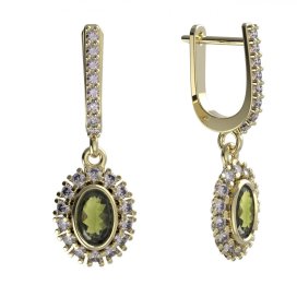 BG náušnice s přírodním granátem a vltavínem 1483 Stříbro 925 - pozlacené Vltavín a  kubický zirkon