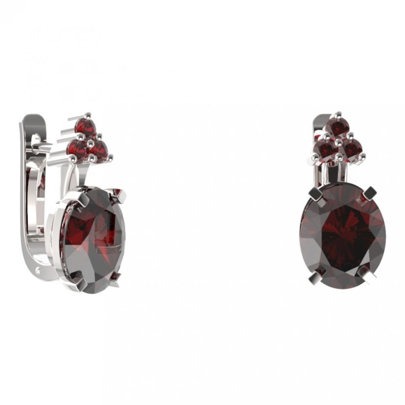 BG náušnice s centrálním oválným kamenem 493-87 Stříbro 925 - rhodium Granát