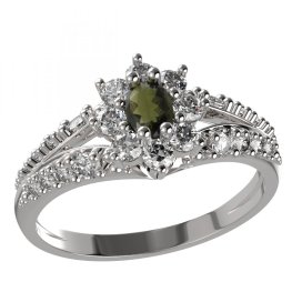 BG prsten s oválným kamenem 627-G Stříbro 925 - rhodium Vltavín a kubický zirkon