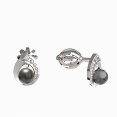 BeKid dětské náušnice 1242 s černou perlou Bílé zlato - 585 Diamant