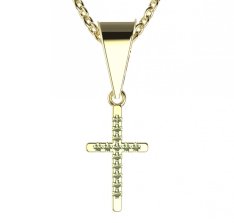 BG zlatý přívěšek křížek 1107 Žluté zlato - 585 Zelený kubický zirkon