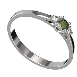 BG zlatý vltavínový prstýnek 1439 Bílé zlato - 585 Vltavín a diamant