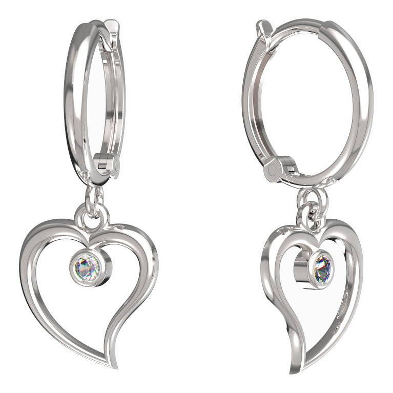Bg náušnice srdíčko 1267 Bílé zlato - 585 Diamant