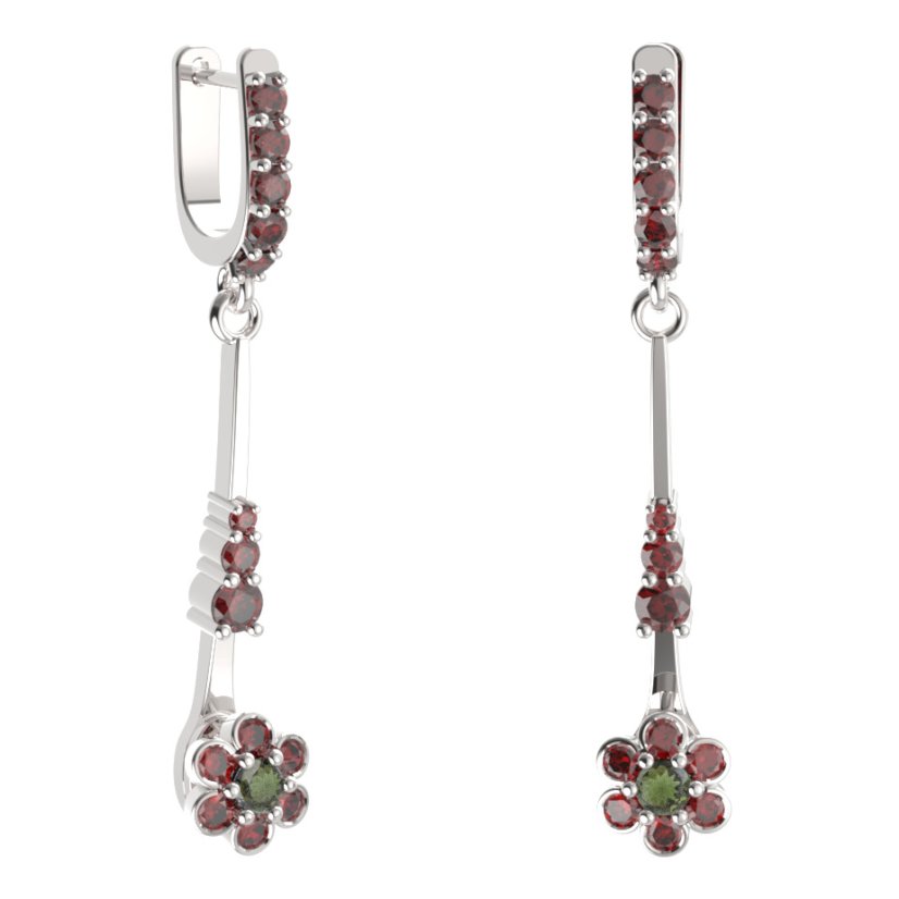 BG náušnice ve tvaru květu 518-B93 Stříbro 925 - rhodium Vltavín a granát