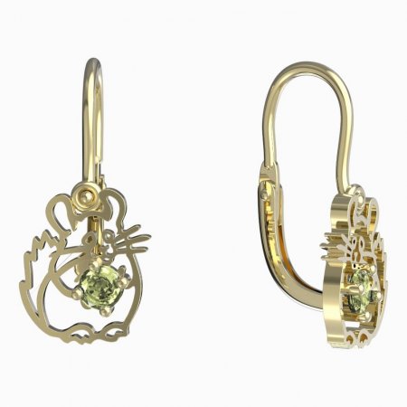 BeKid, Gold kids earrings -1192 - Switching on: Brizura 0-3 roky, Metal: Yellow gold 585, Stone: Green cubic zircon
