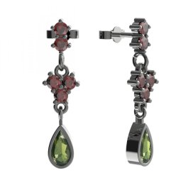 BG náušnice s přírodním granátem z Čech  253 Stříbro 925 - ruthenium (30-90dní) Vltavín a granát