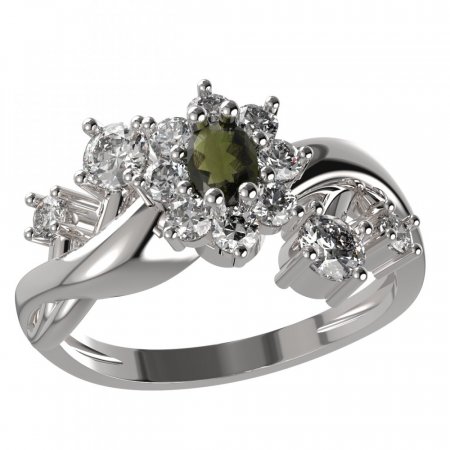 BG ring oval 627-P - Metal: Silver - gold plated 925, Stone: Moldavite and cubic zirconium