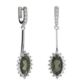 BG náušnice s centrálním oválným kamenem 513-A93 Stříbro 925 - rhodium Vltavín a  kubický zirkon