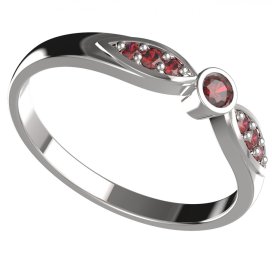 BG granátový, vltavínový  prstýnek 1151 /zásnubní-snubní/ Stříbro 925 - rhodium Granát