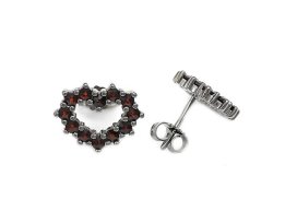 Stříbrné náušnice s přírodním granátem, ruthenium, puzety – 133