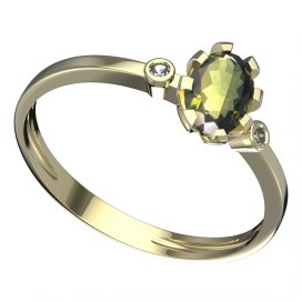 BG vltavínový prsten 560L Žluté zlato - 585 Vltavín a diamant