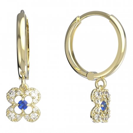 BeKid, Gold kids earrings -830 - Switching on: Circles 15 mm, Metal: Yellow gold 585, Stone: Dark blue cubic zircon