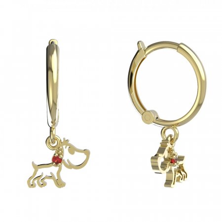 BeKid, Gold kids earrings -1159 - Switching on: Circles 12 mm, Metal: Yellow gold 585, Stone: Red cubic zircon