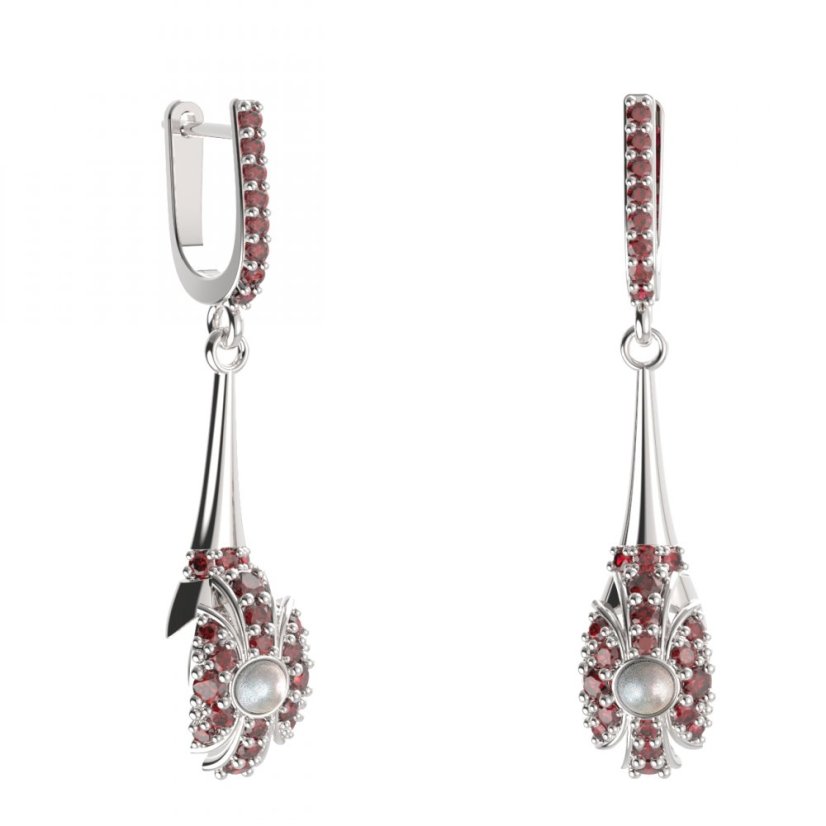 BG náušnice s přírodní perlou 537-C91 Stříbro 925 - rhodium Granát a perla