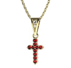 Zlatý přívěsek křížek s červeným zirkonem, žluté zlato 585 – 580 (ZI345801)