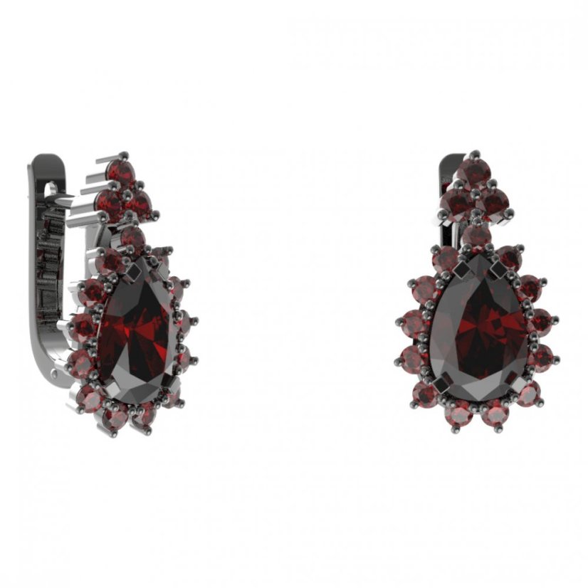 Stříbrné náušnice kapka s českým granátem, ruthenium, anglické zapínání – 505-87