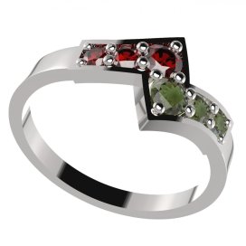 BG prsten přírodní granát nebo vltavín 690 Bílé zlato - 585 Vltavín a granát