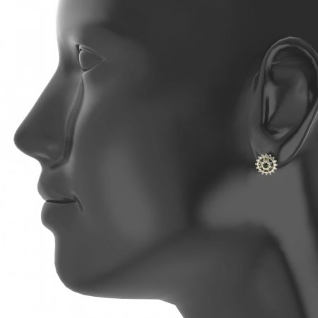 BG earring circular  moldavit 970 - Switching on: Puzeta, Metal: Yellow gold 585, Stone: Moldavite and cubic zirconium