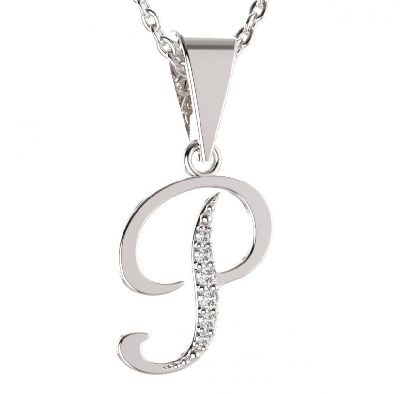 BG zlatý přívěsek písmenko P - 1225 Bílé zlato - 585 Diamant