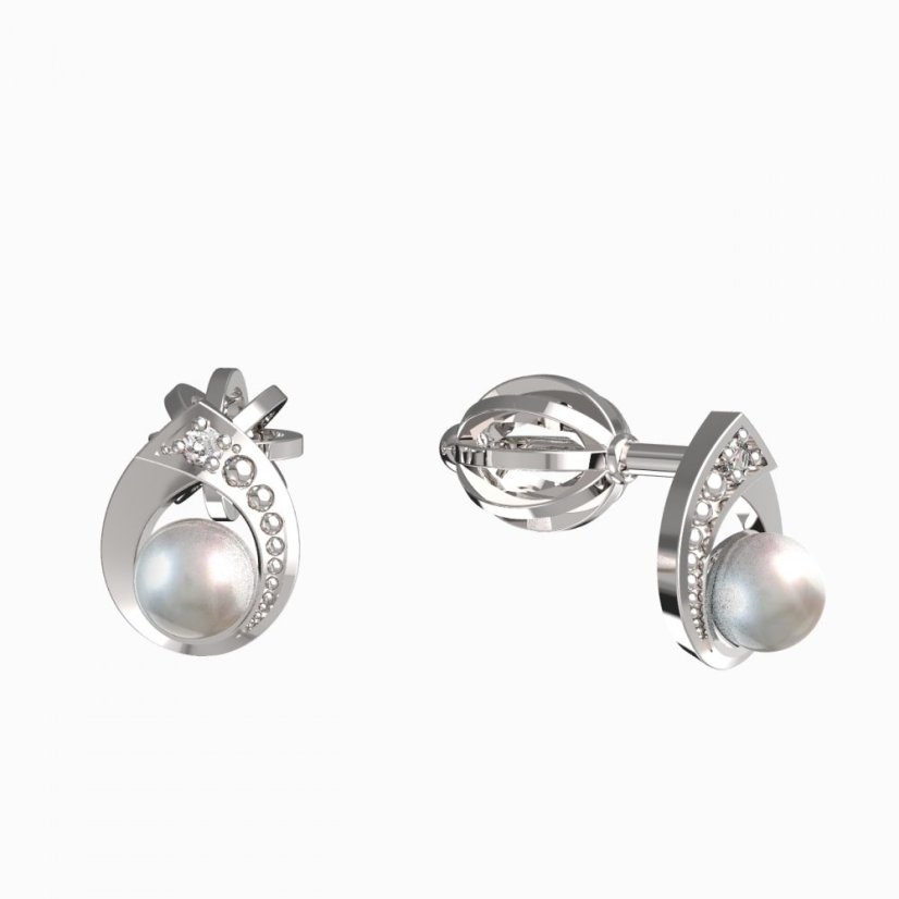 BeKid dětské náušnice 1242 s bílou perlou Bílé zlato - 585 Diamant
