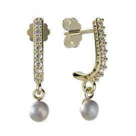 BG zlaté náušnice 1290 s bílou perlou Žluté zlato - 585 Diamant a perla