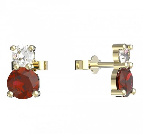 BeKid, Gold kids earrings -857 - Switching on: Puzeta, Metal: Yellow gold 585, Stone: Red cubic zircon